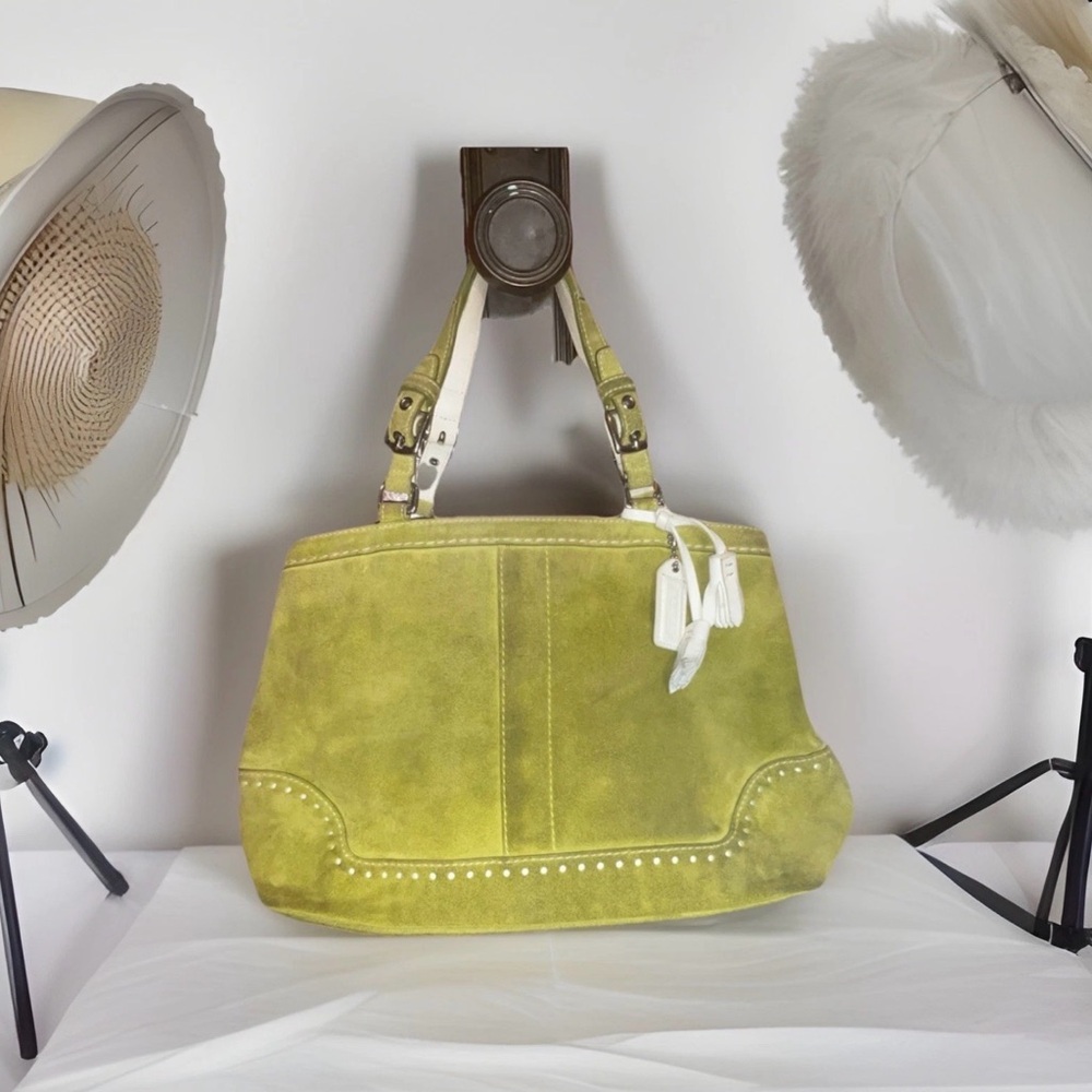 Vintage Coach Hampton lime green Suede bag
